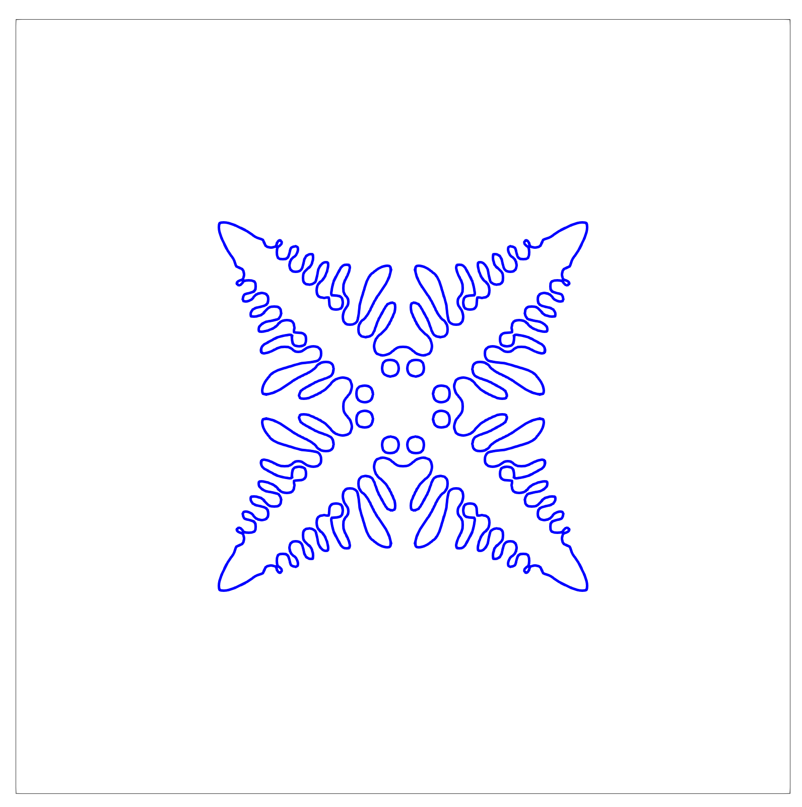 Dendritic structure oriented at 45^{\circ} to the grid.